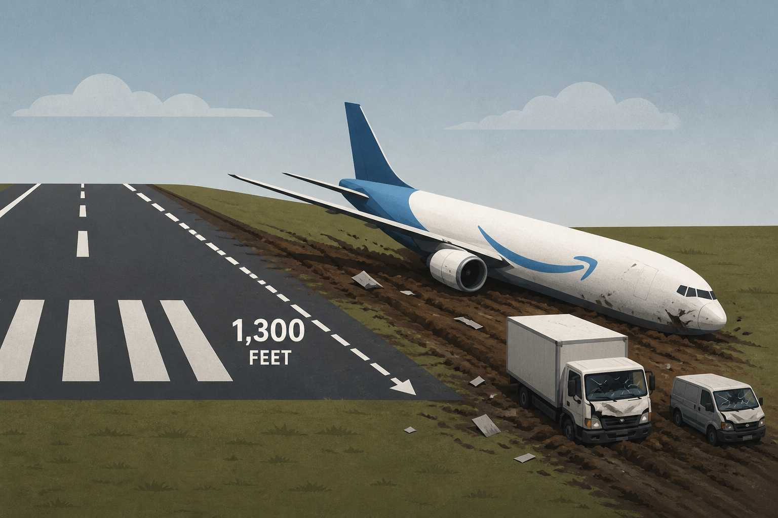 Crashed Amazon cargo jet struck two vehicles, ended up 1,300 feet past runway, NTSB says