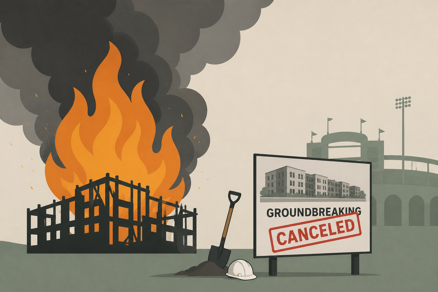 Massive fire cancels groundbreaking for new apartments near Four Winds Field