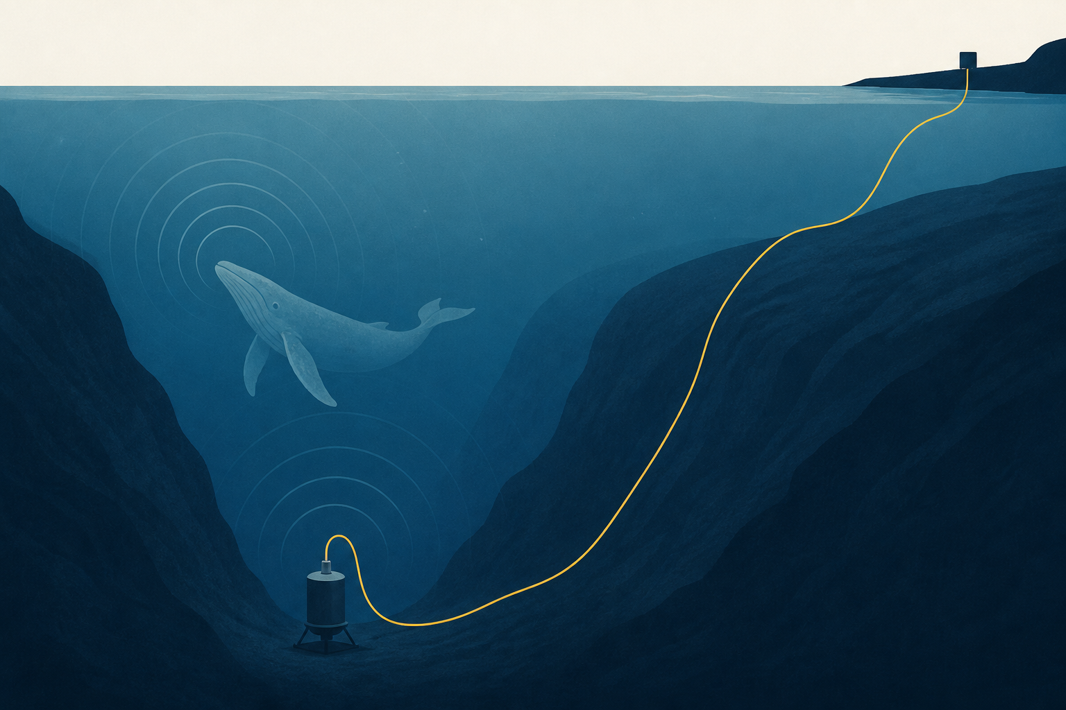 One hydrophone sitting 891 meters down in Monterey Canyon, wired to shore by 52 kilometers of cable, recorded 2,111 days out of 2,192 between July 2015 and June 2021, and humpback song climbed from 34