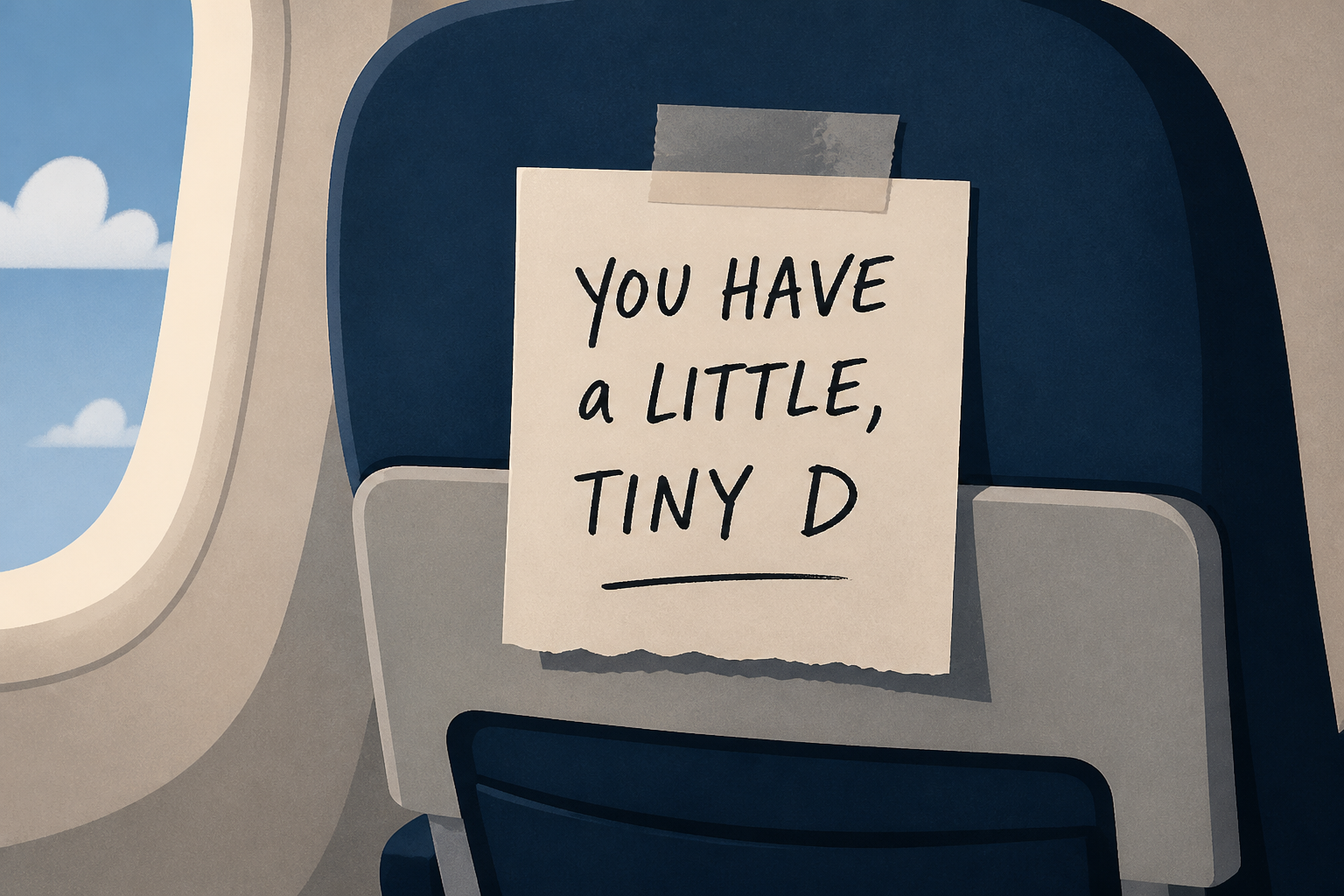 taped to plane seat shouted 'you have a little, tiny d