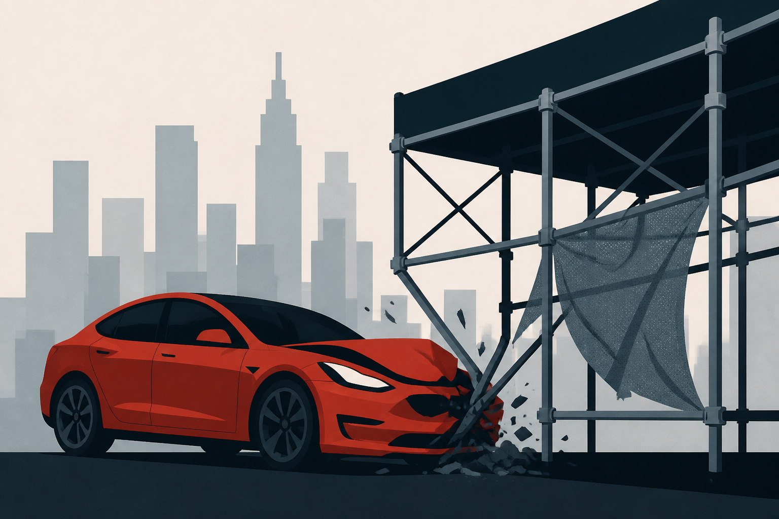Passenger dead after Tesla plows into scaffolding in Midtown