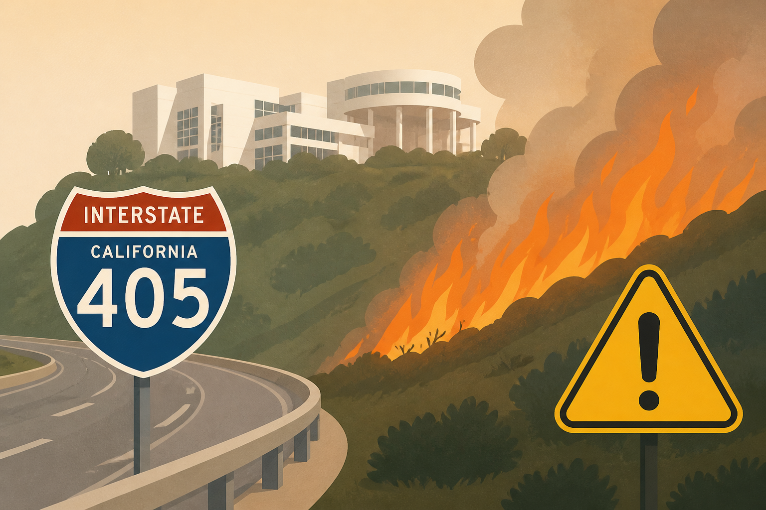 Brush fire along 405 Freeway near Getty Center prompts evacuation warnings