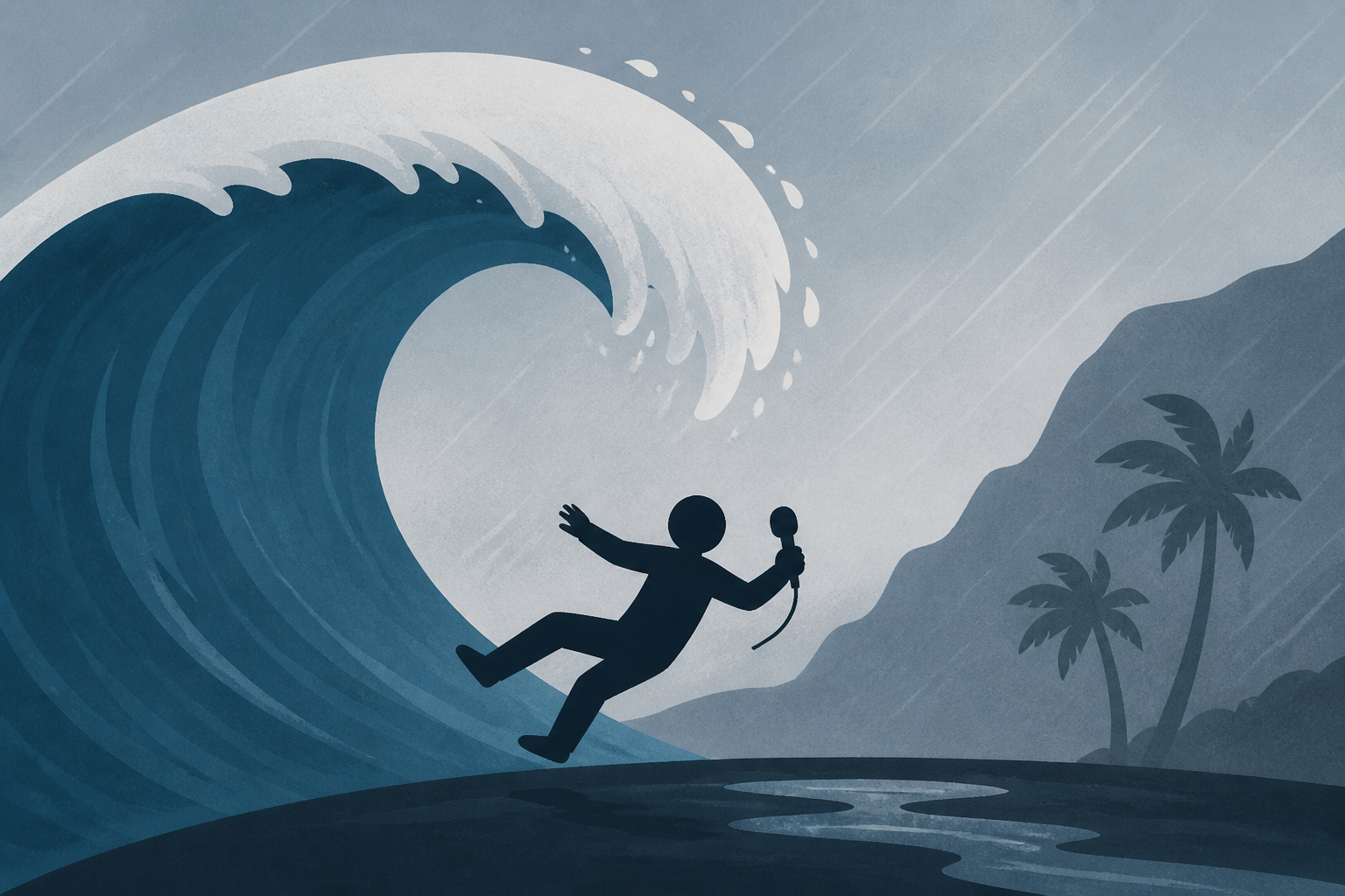Watch Hurricane Lowell wave topple meteorologist in Hawaii