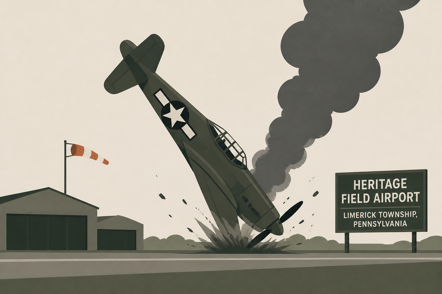 Historic WWII warplane crashes at Heritage Field Airport in Limerick Township, Pennsylvania