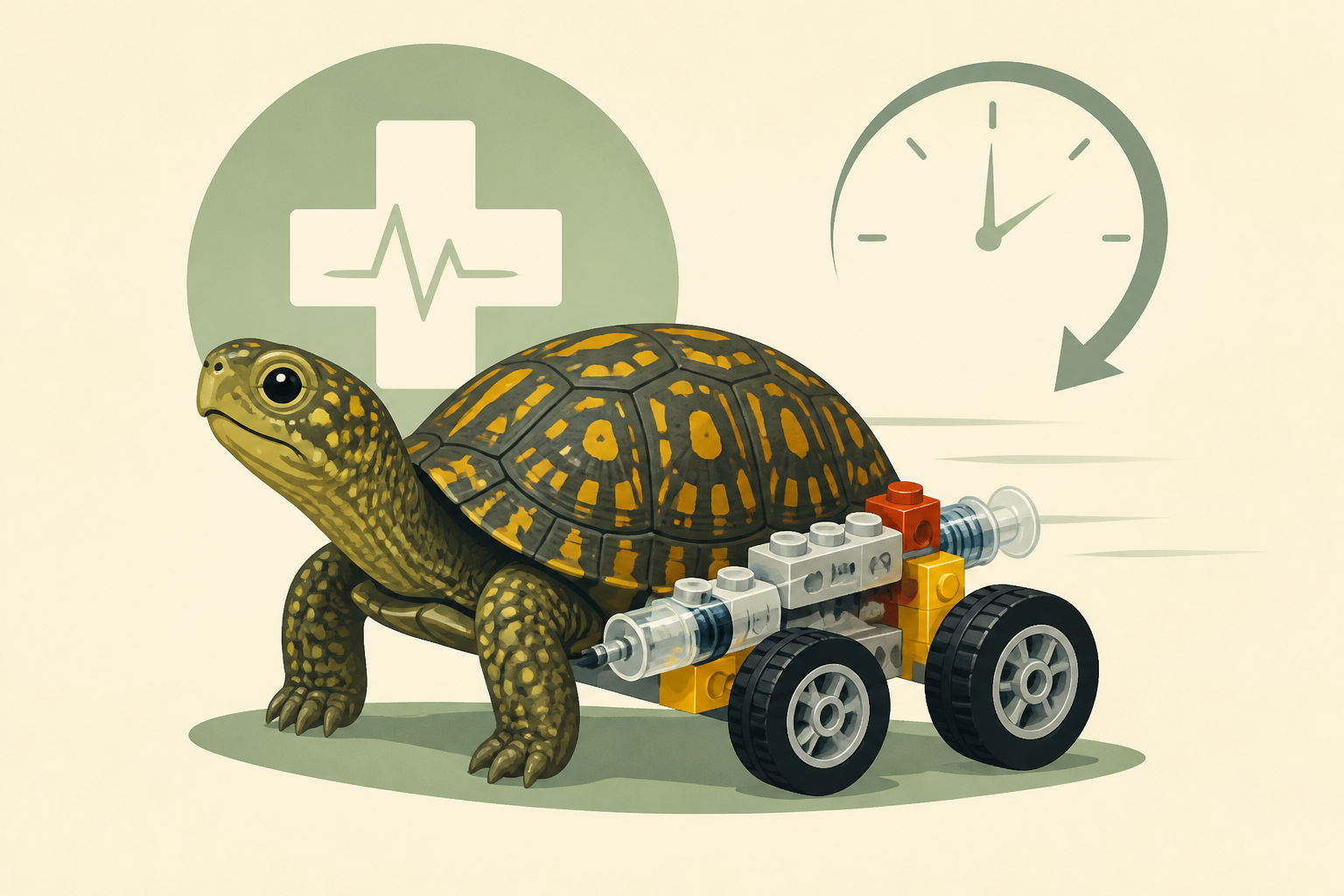 A box turtle in Louisiana lost both back legs, so veterinarians built it a tiny wheelchair from LEGO car wheels, syringe cases and epoxy — within minutes Pedro was reversing, turning and moving around