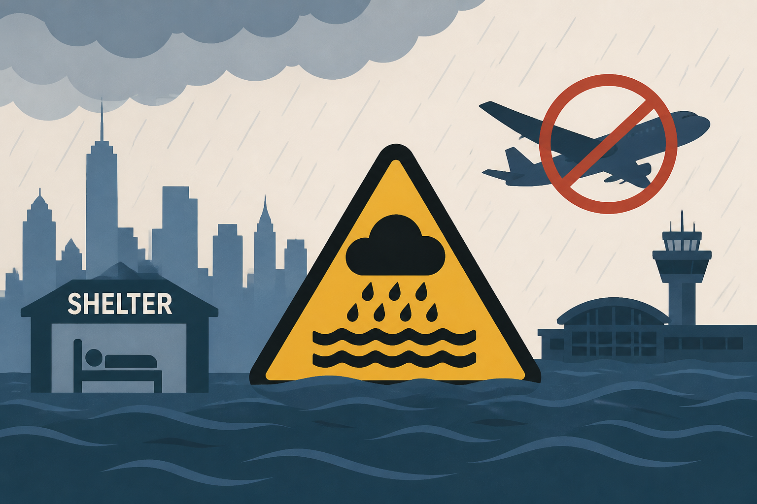 Flash flood threat grows as NYC opens shelters, airports halt flights