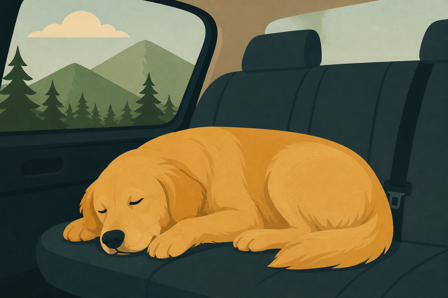 Golden Retriever Is Out Cold in the Backseat of Mom’s Car on the Way Home From Camping Trip