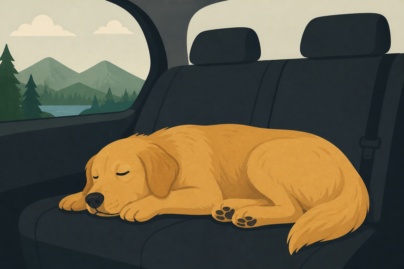 Golden Retriever Is Out Cold in the Backseat of Mom’s Car on the Way Home From Camping Trip