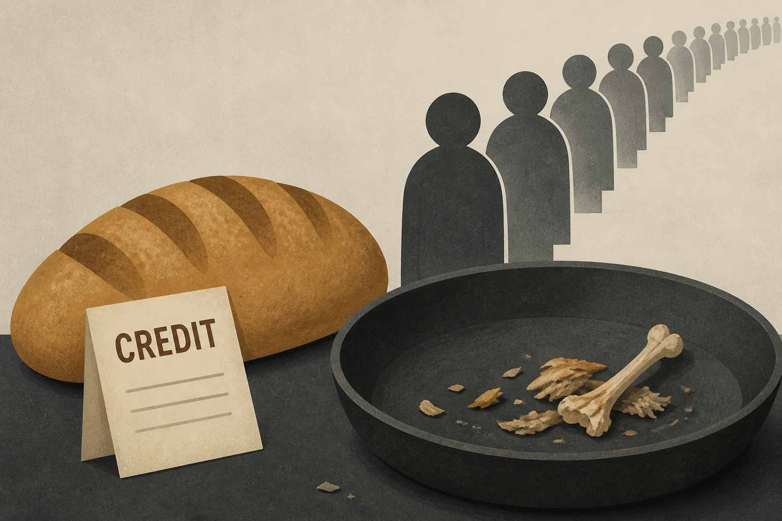 Iranians buy bread on credit, queue for chicken scraps