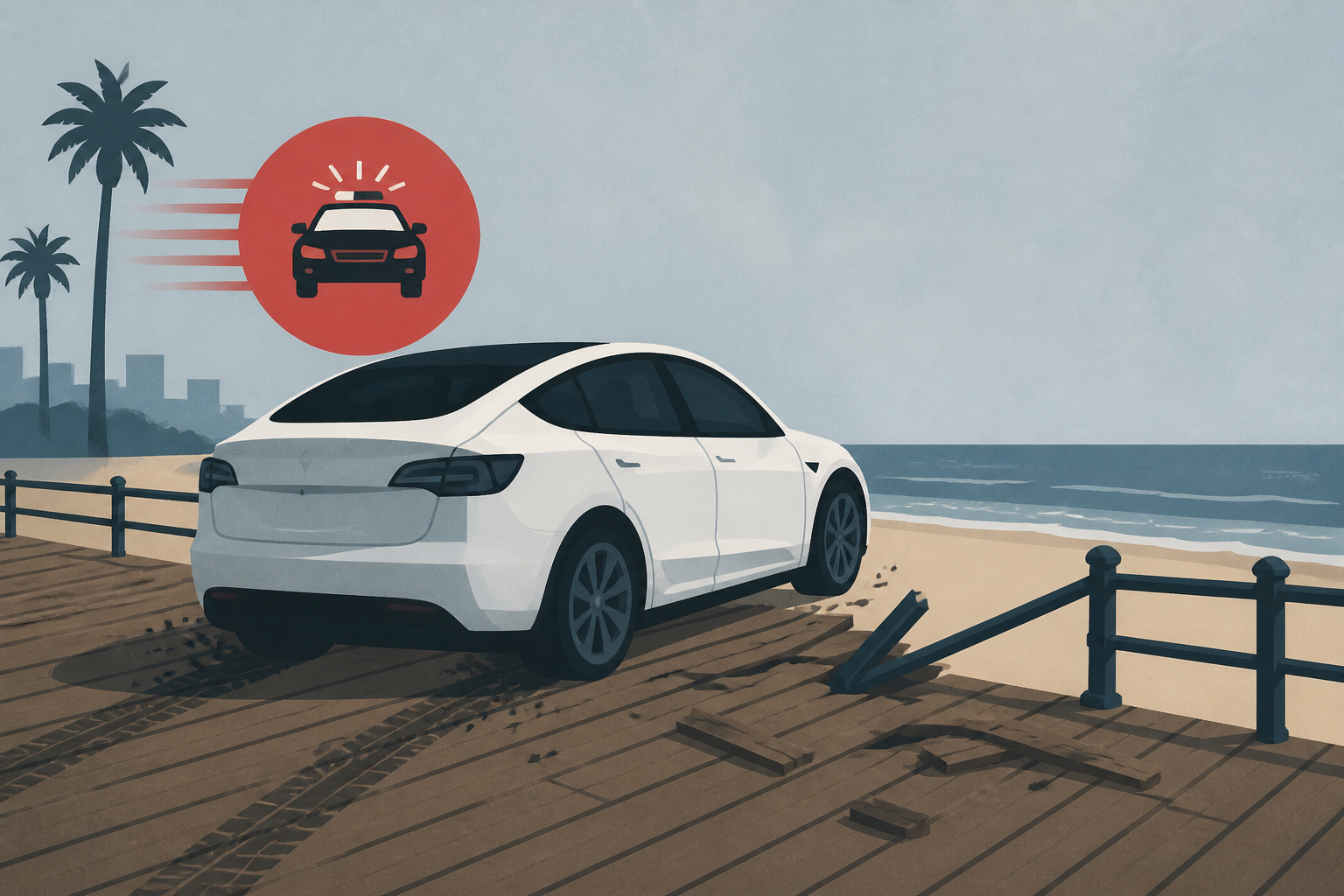 Suspected stolen Tesla drives onto Pacific Beach boardwalk after police chase