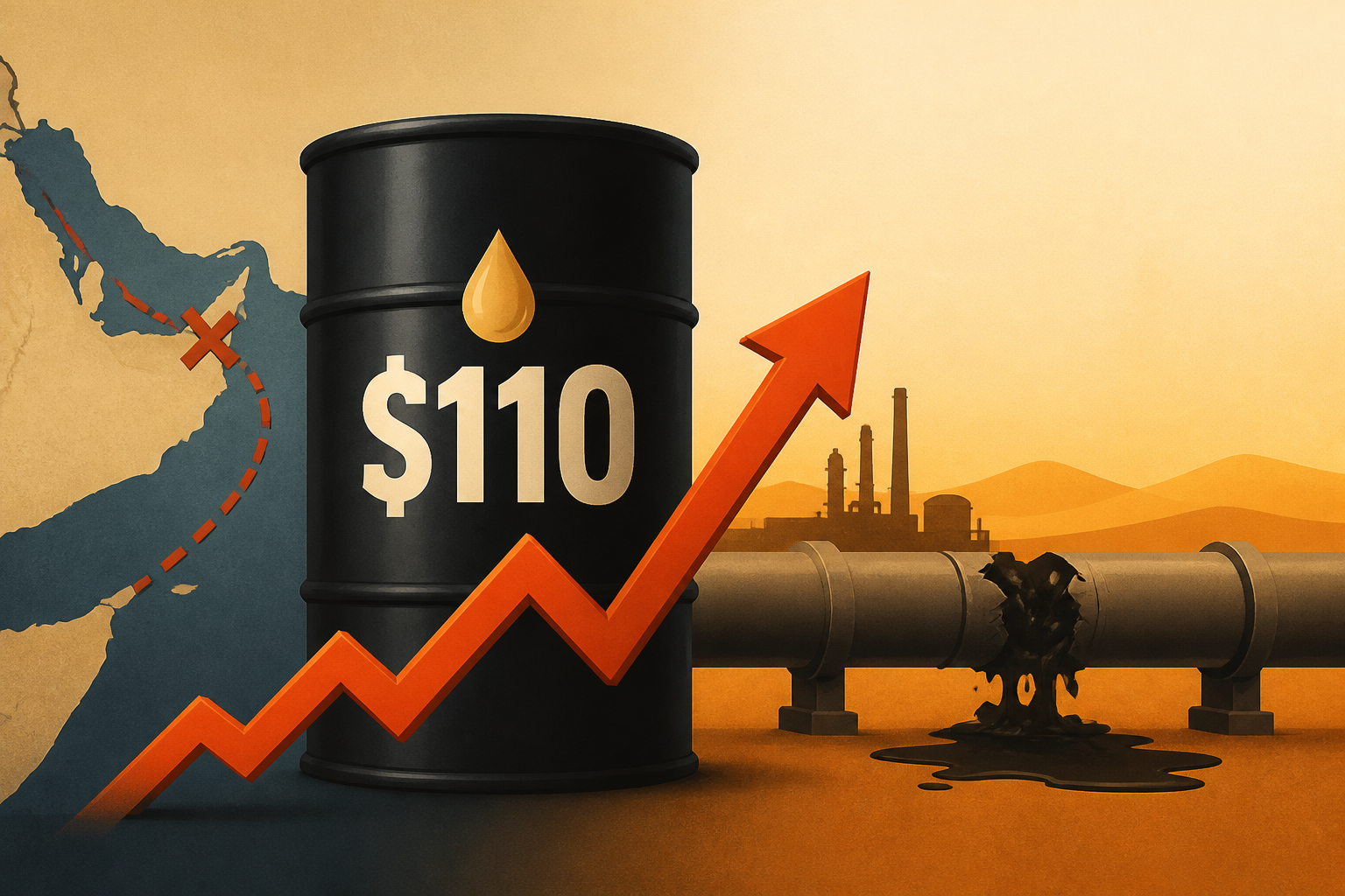 Iran blockade and Saudi pipeline damage push Brent crude near $110