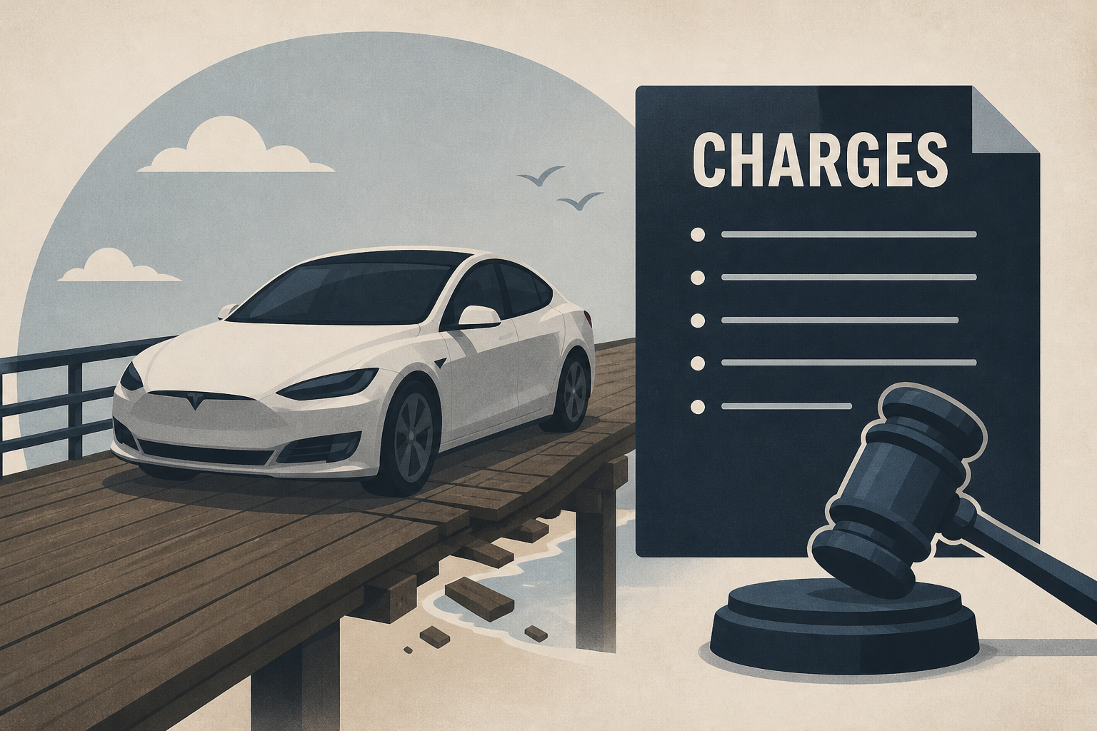 Suspect faces multiple charges after driving stolen Tesla onto PB boardwalk