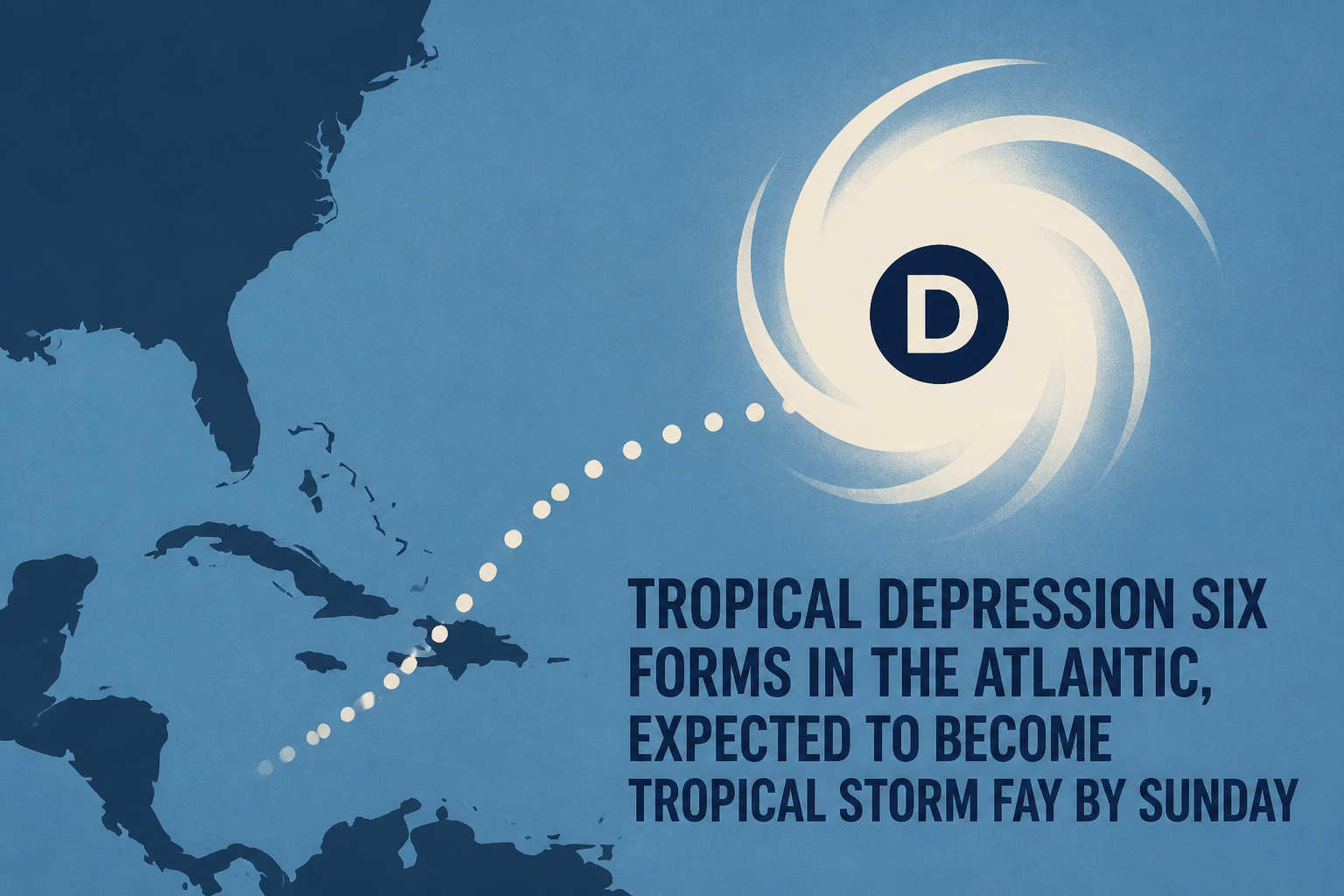 Tropical Depression Six forms in the Atlantic, expected to become Tropical Storm Fay by Sunday