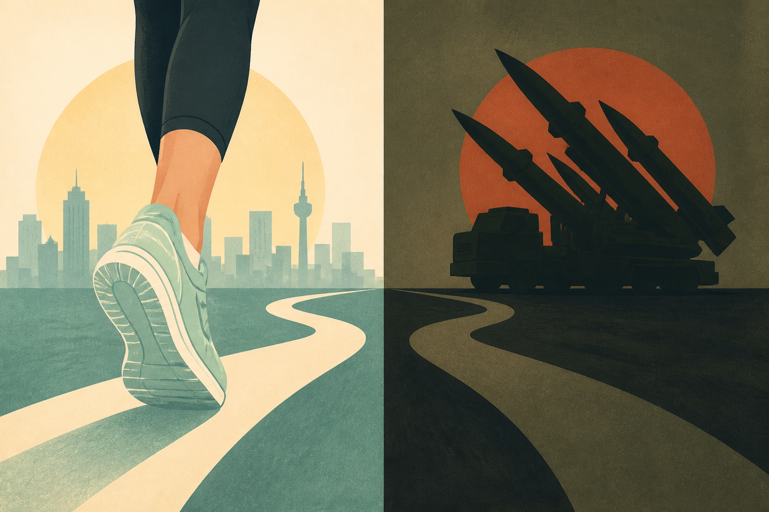 Contrast in Tehran as unveiled women race marathon alongside regime military display