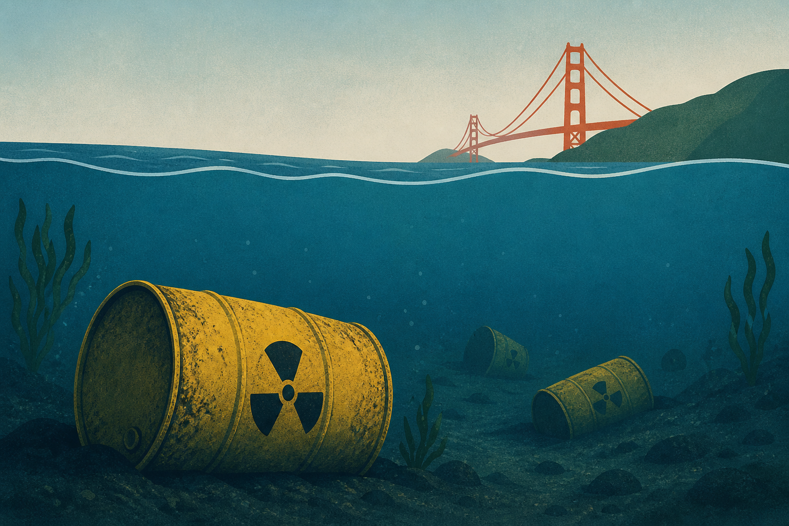 Between 1946 and 1970, the United States dumped roughly 47,800 containers of radioactive waste into the ocean west of San Francisco — many missed the designated sites, and the drums now lie scattered
