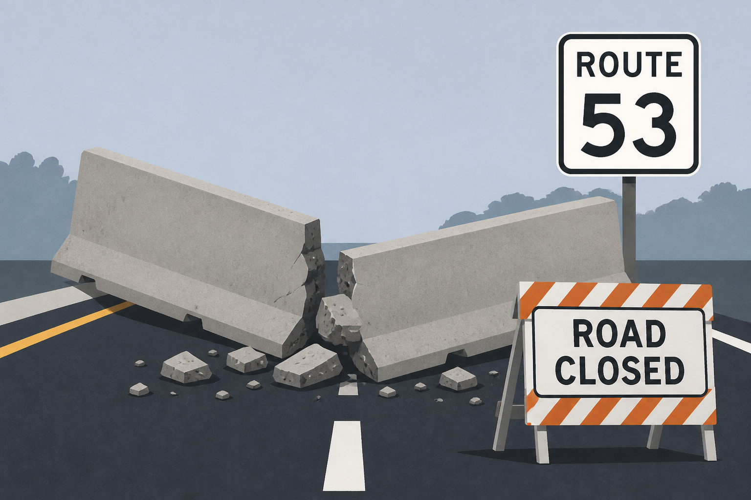 Concrete barriers collapse on Route 53, shut down road in Palatine, state police say