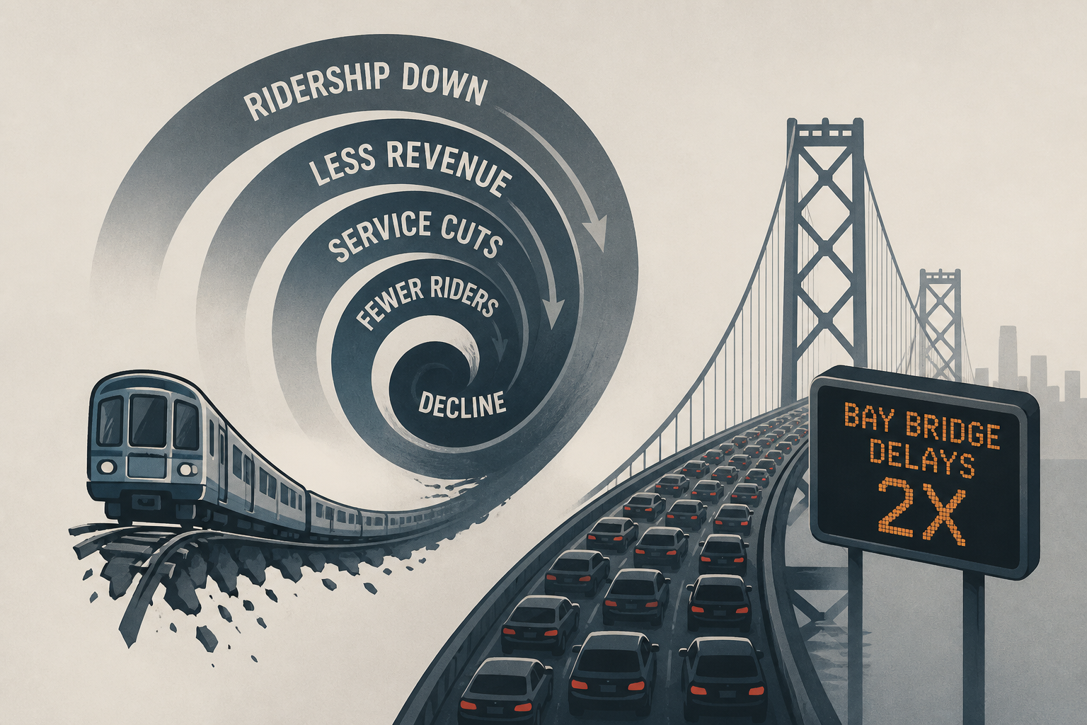 Bay Area transit ‘death spiral’ could double Bay Bridge delays