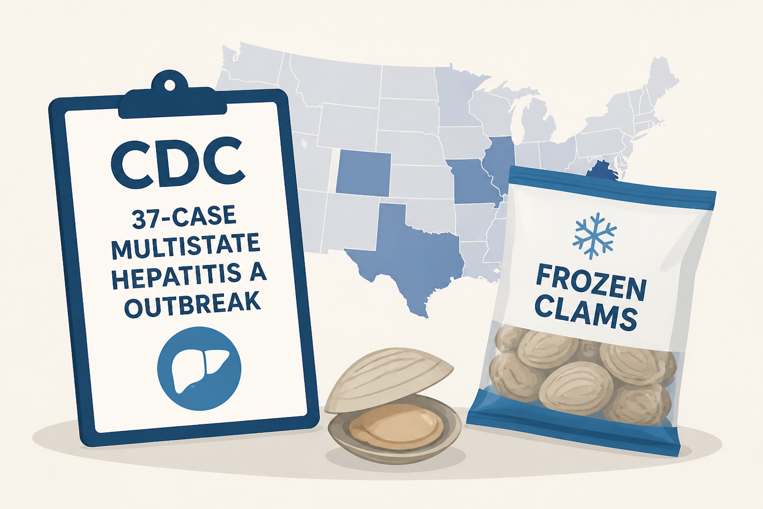 CDC confirms 37-case multistate hepatitis A outbreak linked to frozen clams