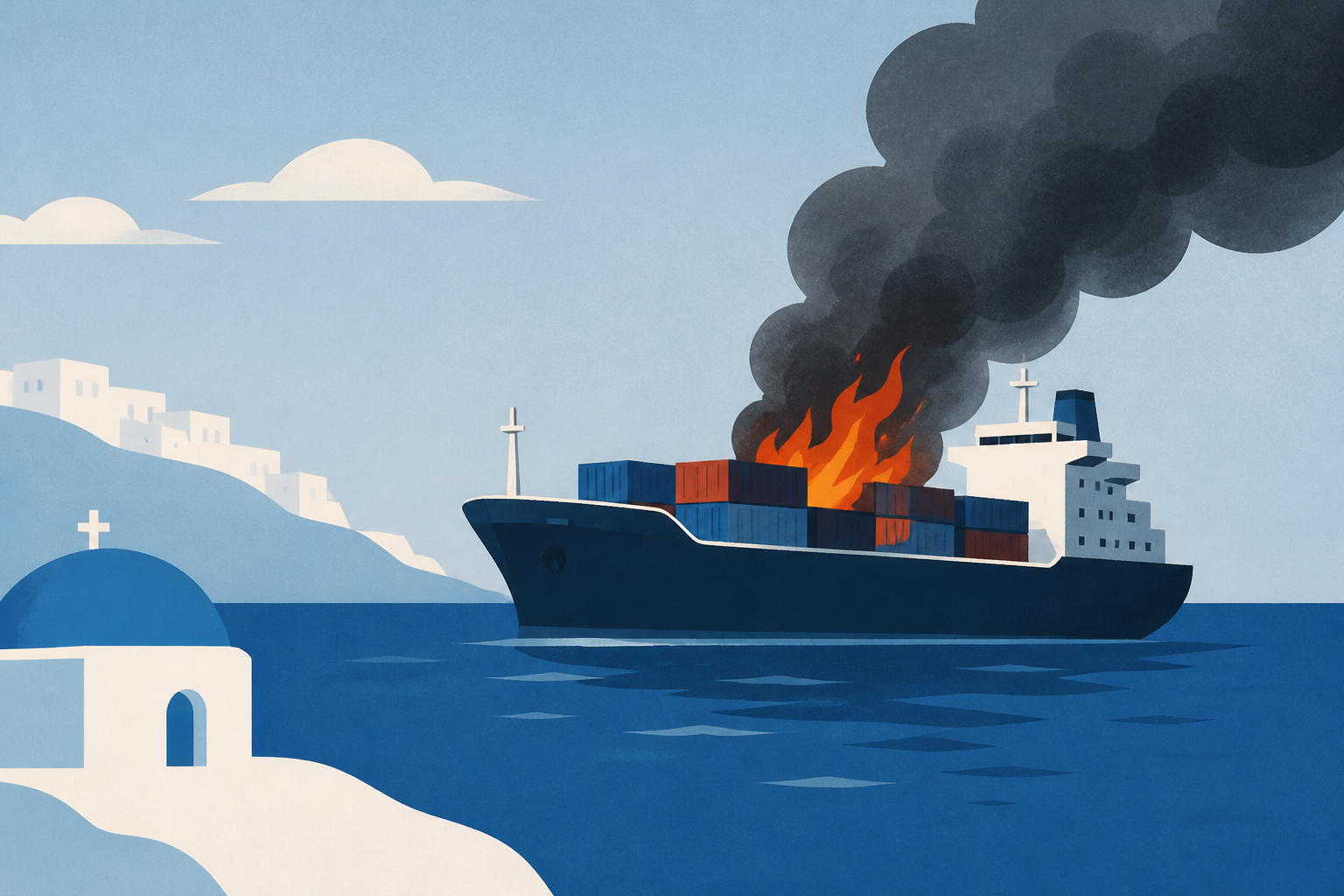 Smoke rises from burning Greek cargo ship near Mykonos