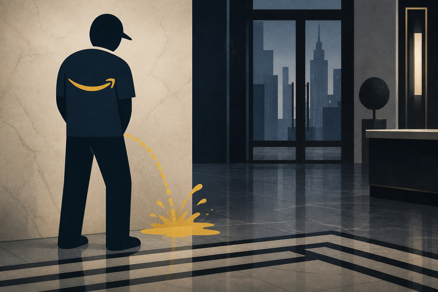 Shocking video shows Amazon delivery driver peeing all over posh NYC apartment lobby