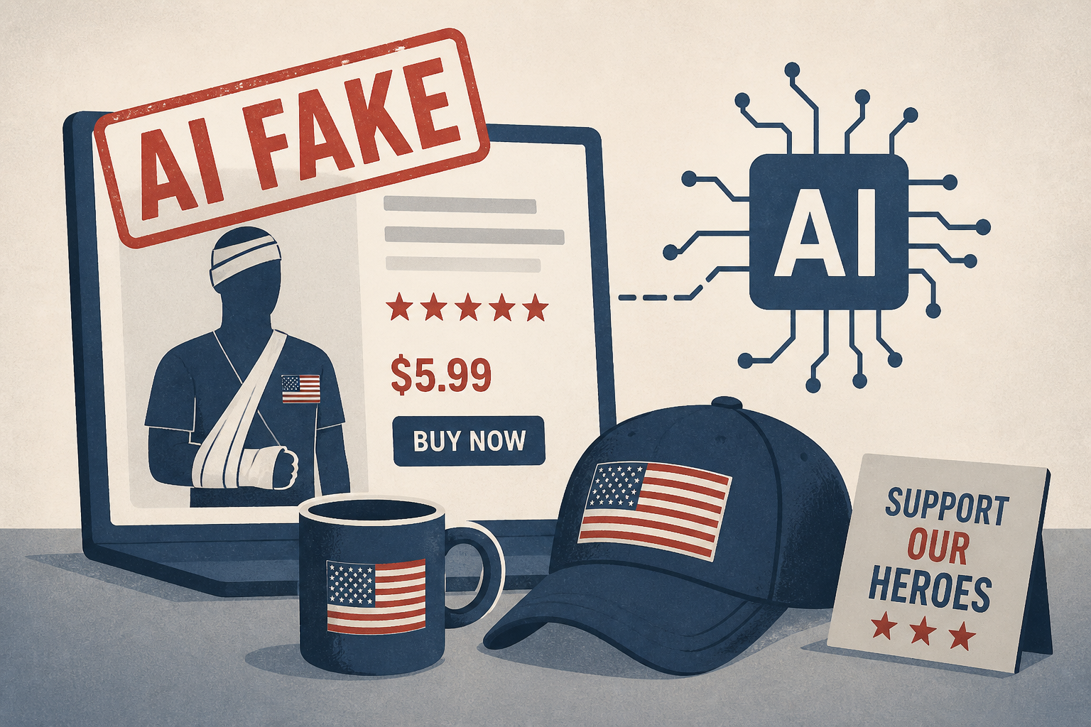Wounded veterans selling cheap patriotic merch are really AI fakes: report
