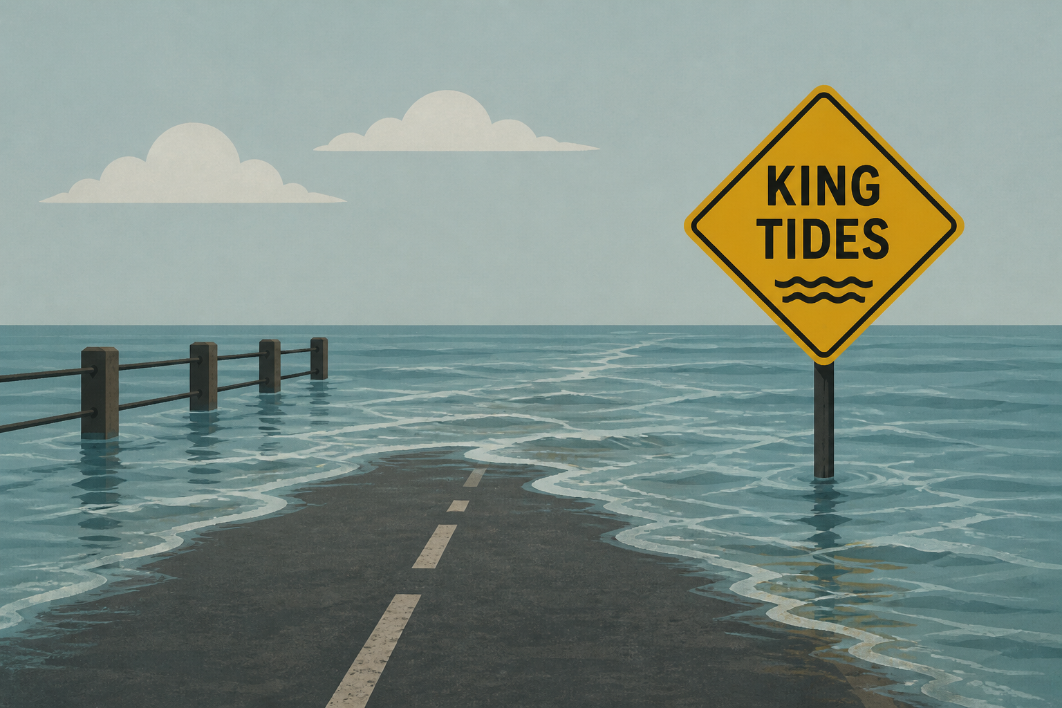 Sea level rise signs as king tides swamp coastal roads