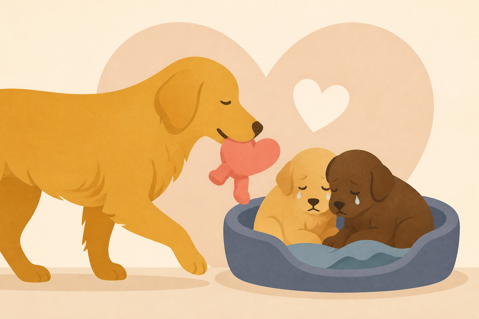 Golden Retriever Brings 'Gifts' To Comfort Crying Foster Puppies Like the Best Little Caregiver