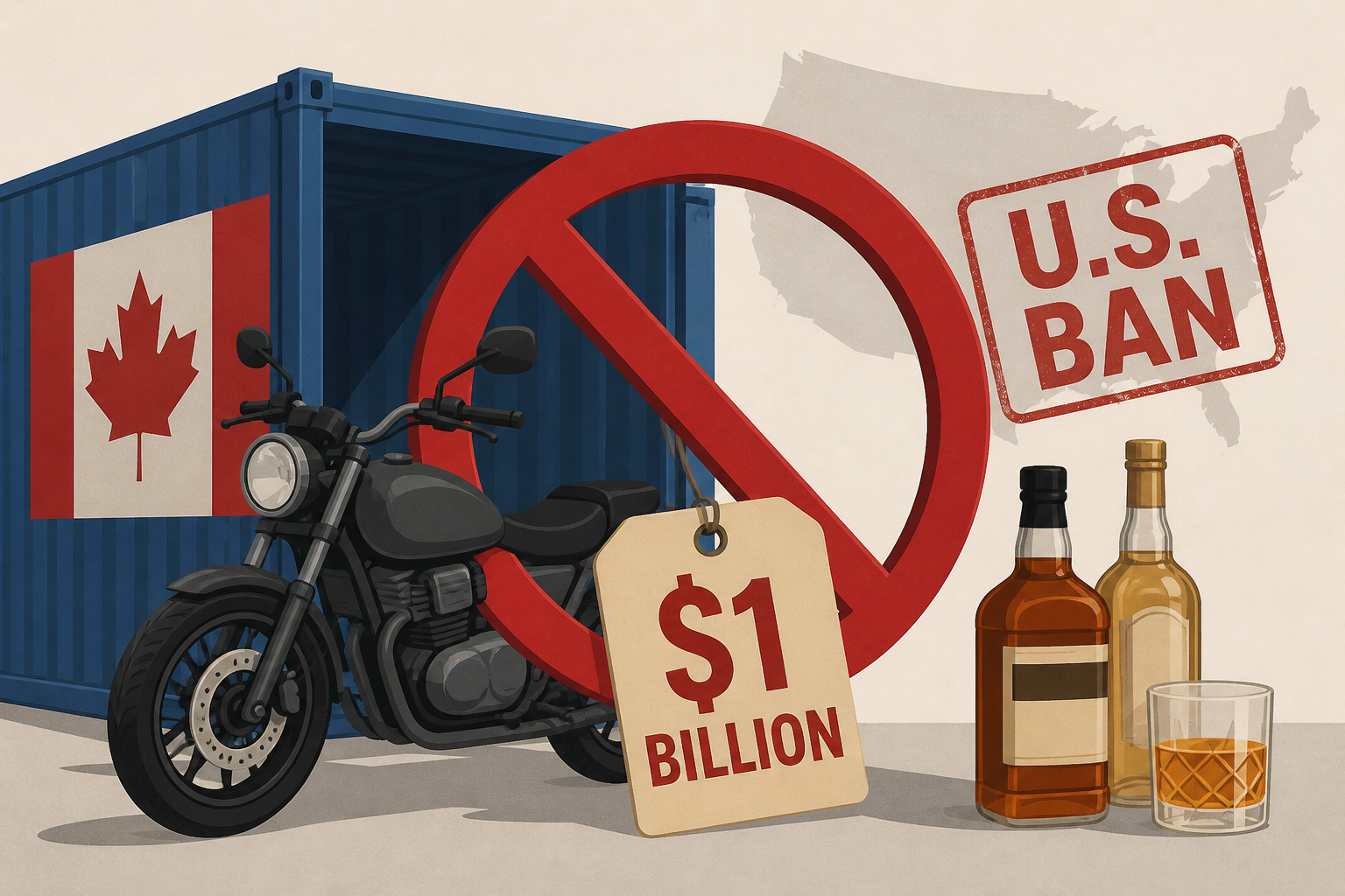 From motorcycles to booze, U.S. ban on $1 billion worth of Canadian imports goes into effect