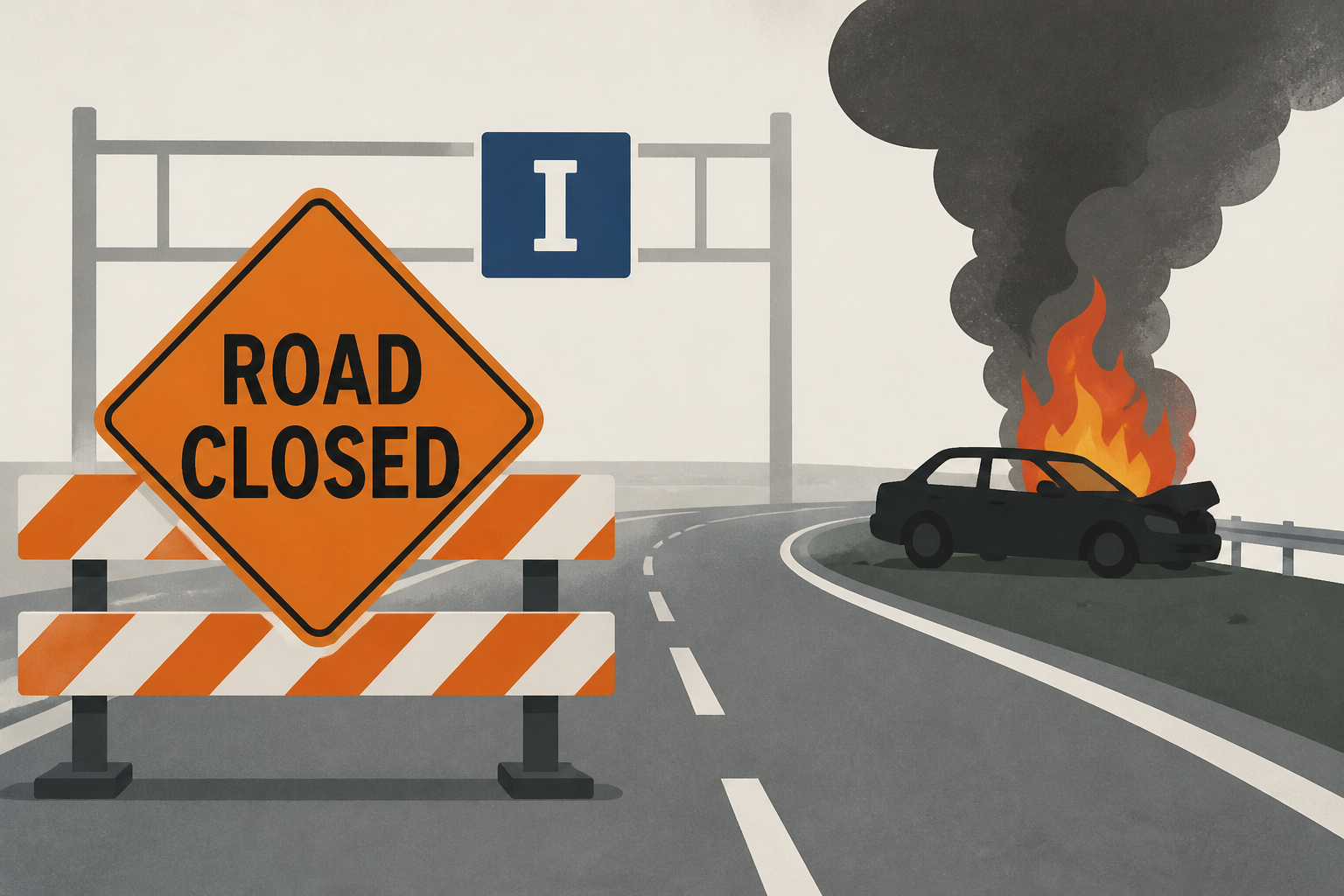 vehicle crash, fire shuts down part of I