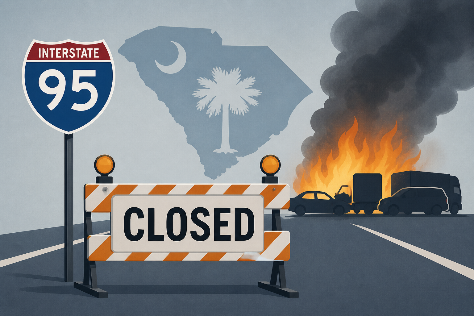 I-95 closed after multi-vehicle crash, fire in South Carolina