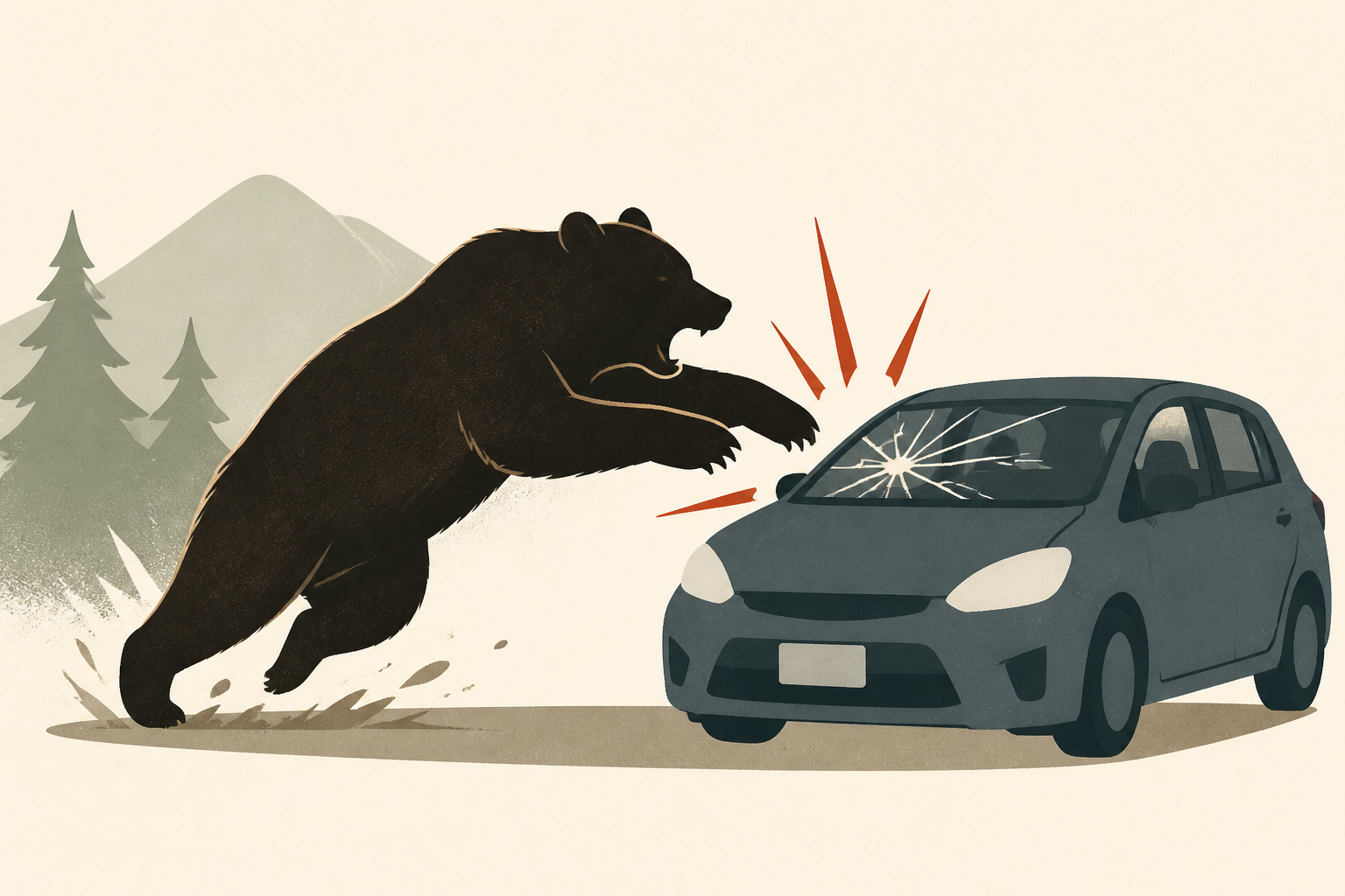 Bear springs attacks car in Hokkaido, Japan