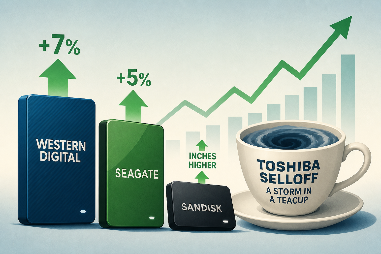 Western Digital Jumps 7%, Seagate Climbs 5% as Bernstein Calls Toshiba Selloff a Storm in a Teacup; SanDisk Inches Higher