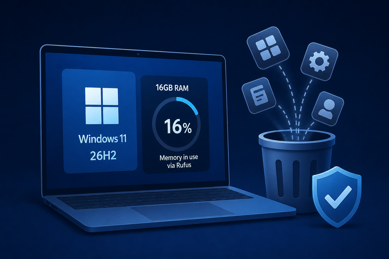 A Windows 11 System With 16GB RAM Was Consuming Just 16% Of Total Memory Through Rufus; Other Methods Removed Bloatware While Running The Newest 26H2 Update