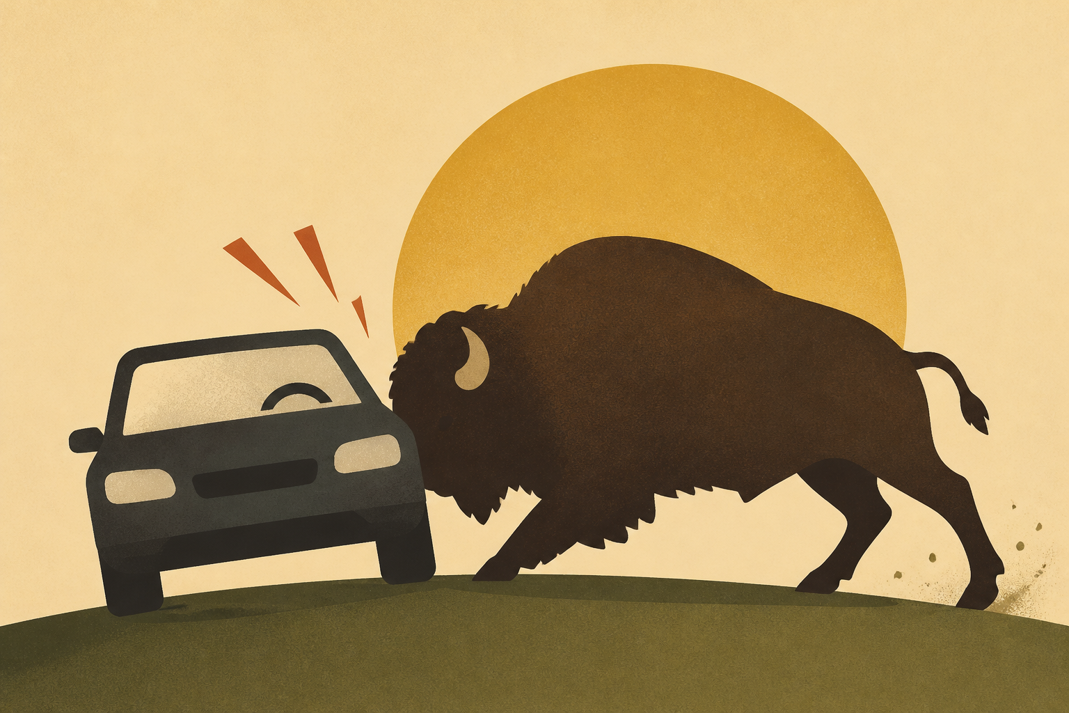 Yellowstone Mechanic Stops So He Doesn't Hit Bull Bison, Bison Hits Him Anyway