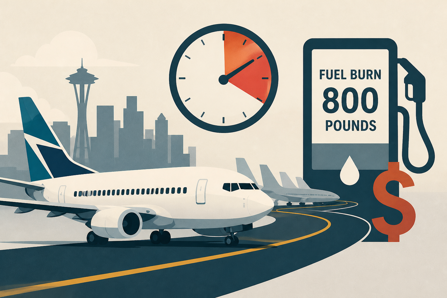 WestJet captain raises concerns over long Seattle taxi time after burning 800 pounds of fuel on the ground