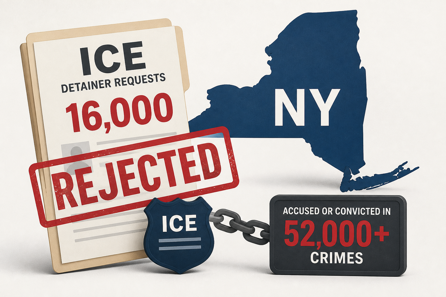 NY rejects 16,000 Trump ICE detainers for illegal migrants accused or convicted in over 52,000 crimes