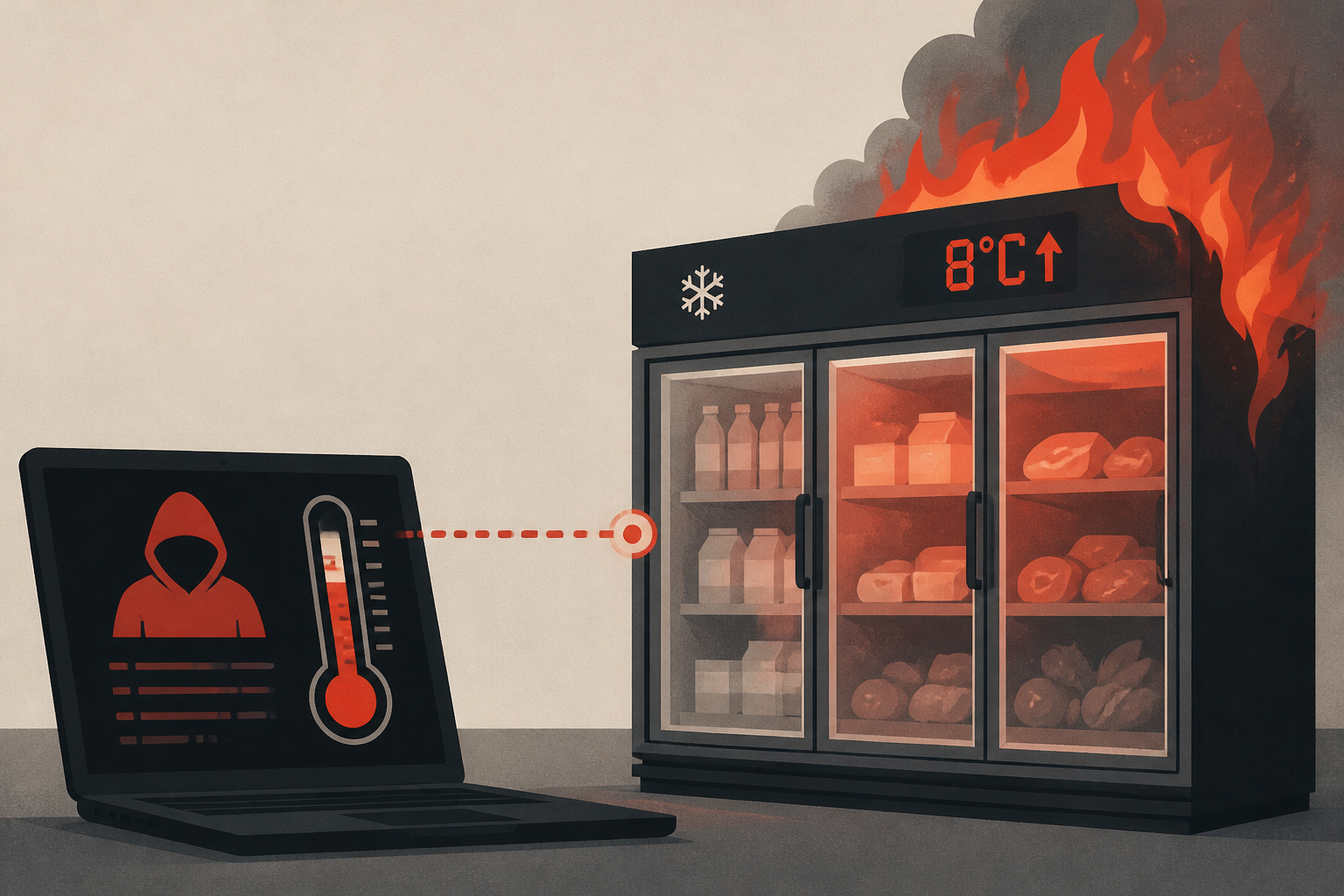 Hackers turn up the heat in refrigerators at hundreds of supermarkets in France, sparking fires and food losses