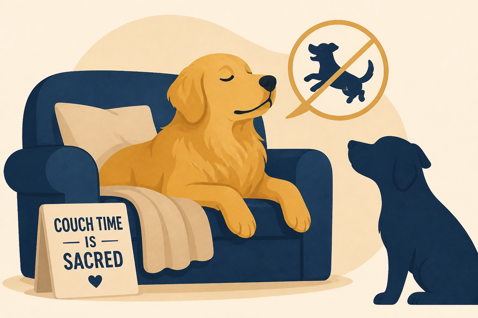 Golden Retriever Refuses to Play With Another Dog Because Her Couch Time Is Clearly Sacred
