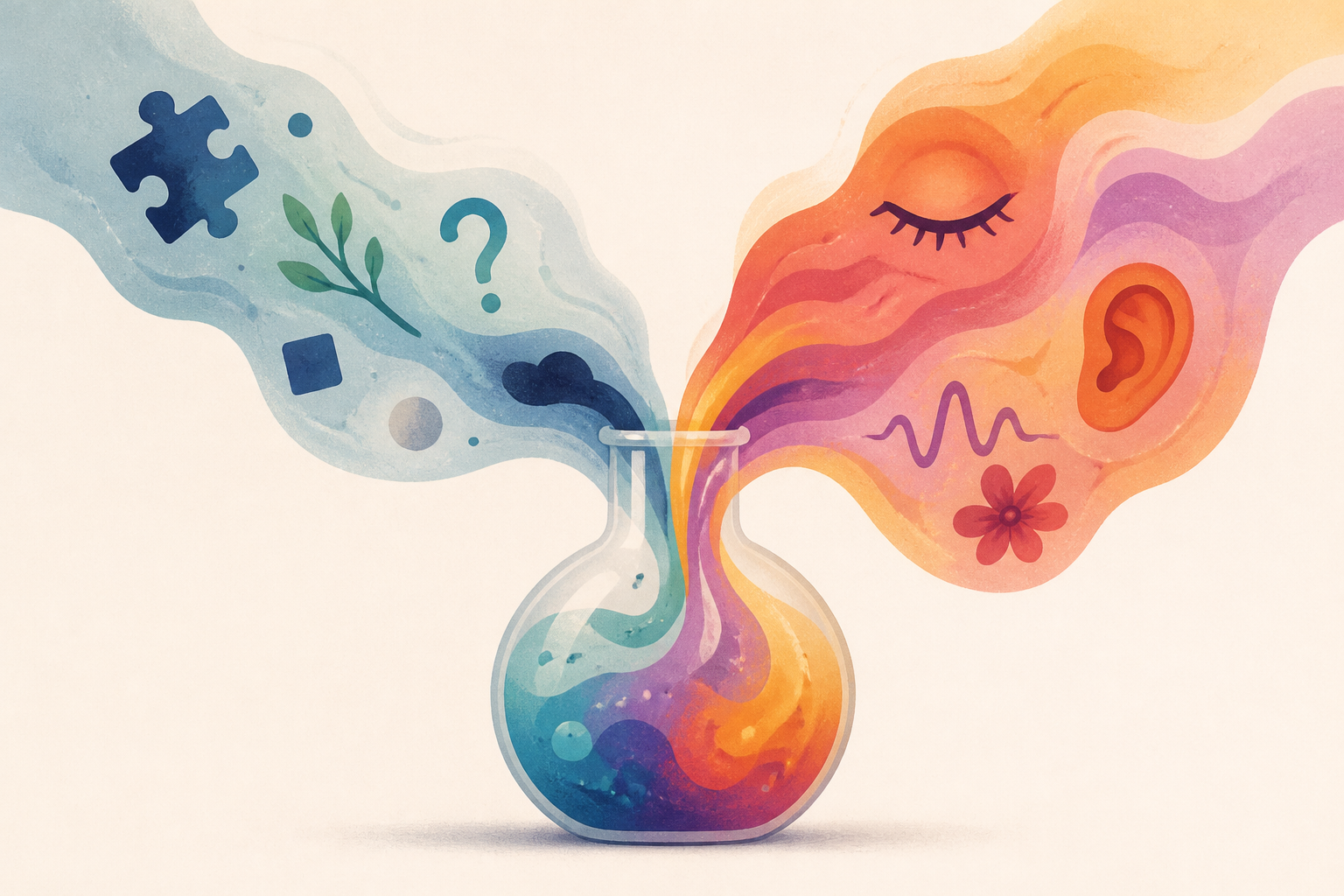 "Unrelated thoughts and ideas flow together, inanimate objects become loaded with emotional meaning and senses blend into one another"