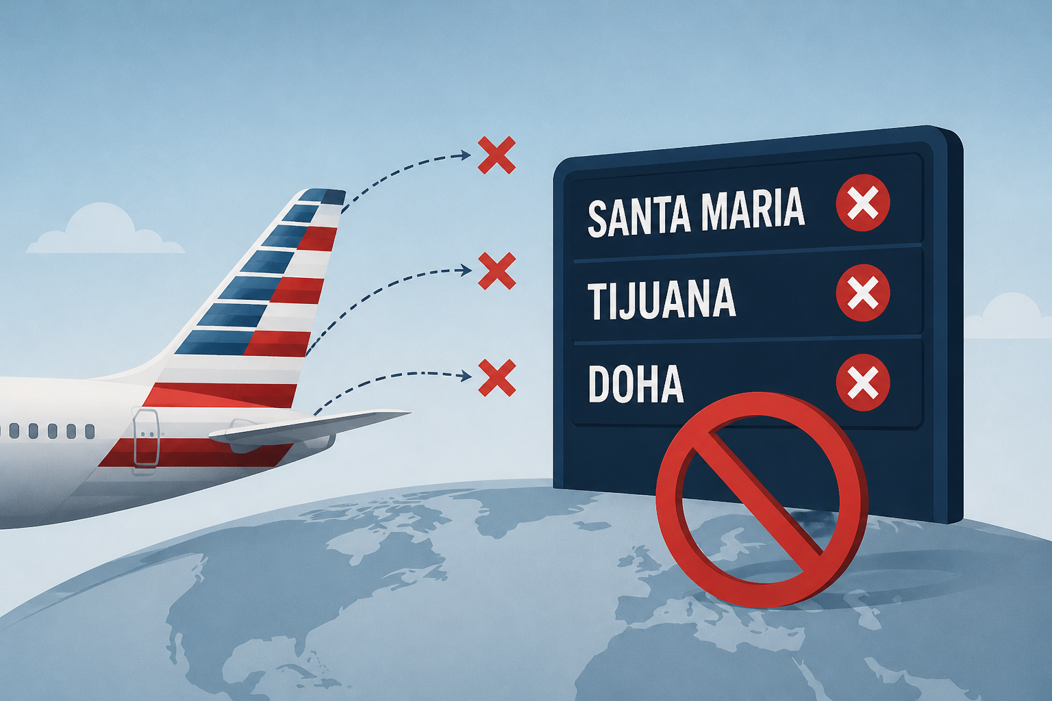 American Airlines is dropping 3 routes to Santa Maria, Tijuana and Doha