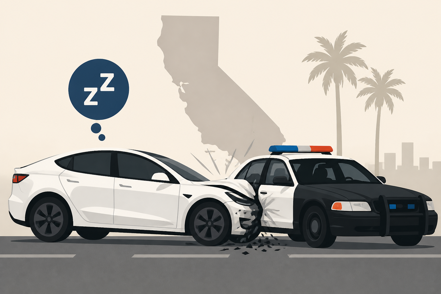 Sleeping Tesla driver crashes into California patrol car, injuring 2 officers
