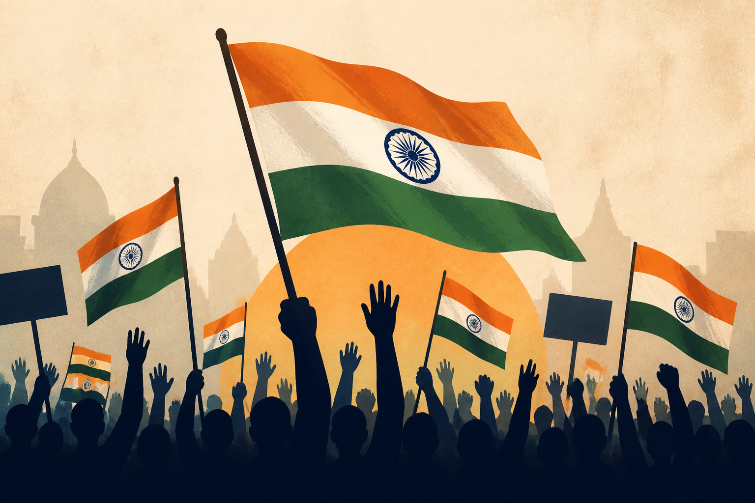 Crowds throng New Delhi and wave Indian flags amid escalating protests