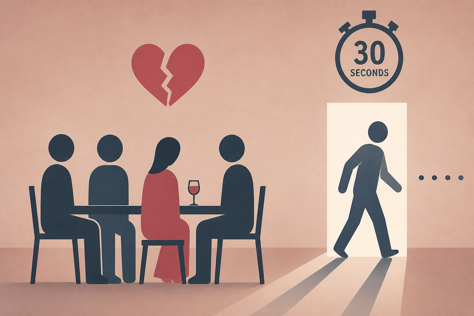 Woman's date walks out within 30 seconds after seeing her with 3 people