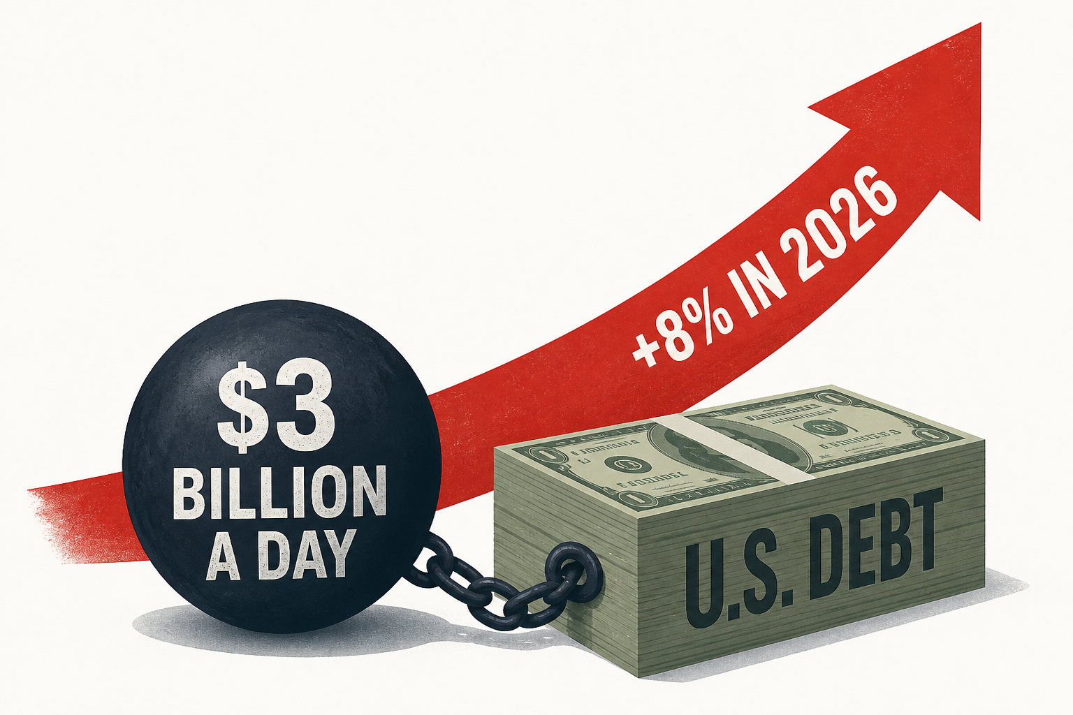 US debt interest costs hit $3 billion a day and jumped 8% in 2026-faster than spending, revenue, GDP