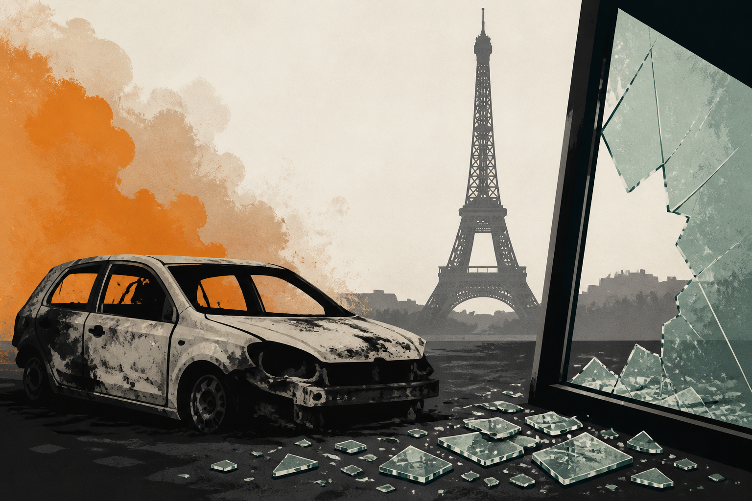 Burnt out cars and shattered glass on Paris streets after protests turn to riots and looting