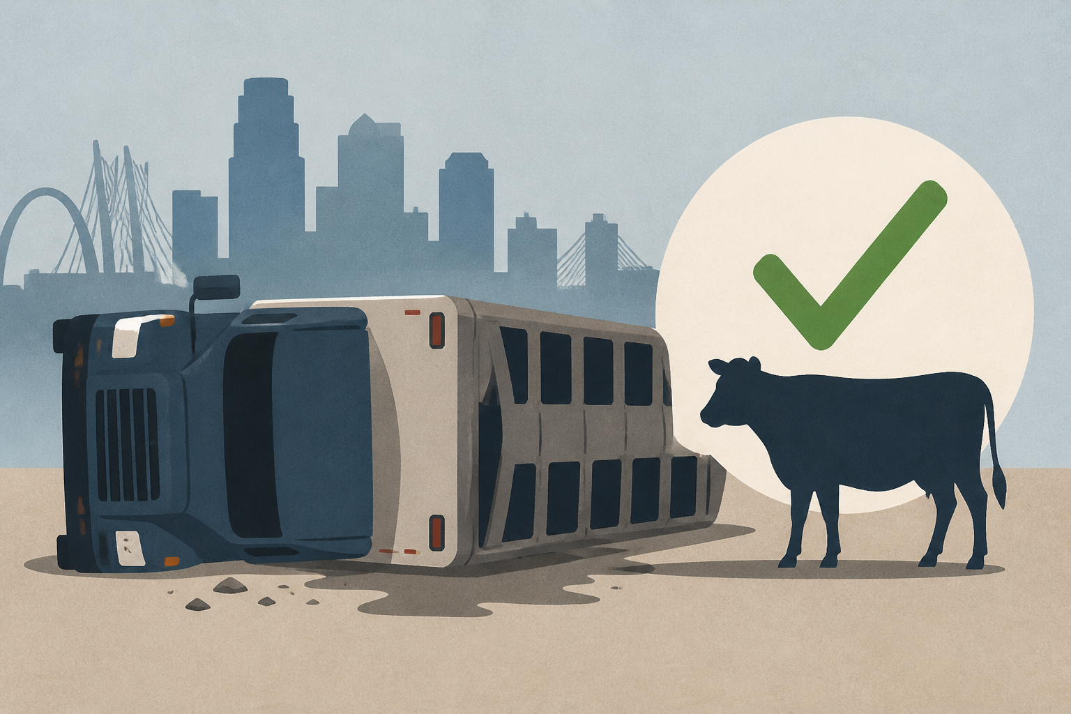 All cattle accounted for after semi-truck crashes, overturns in Kansas City
