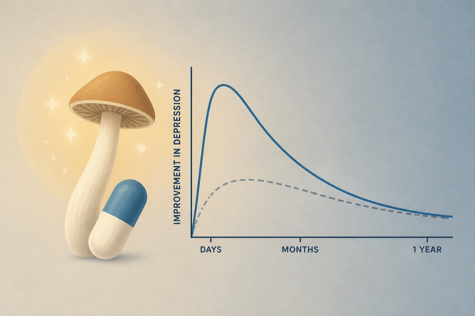 A single dose of psilocybin eased depression within days, but its edge over placebo faded within a year