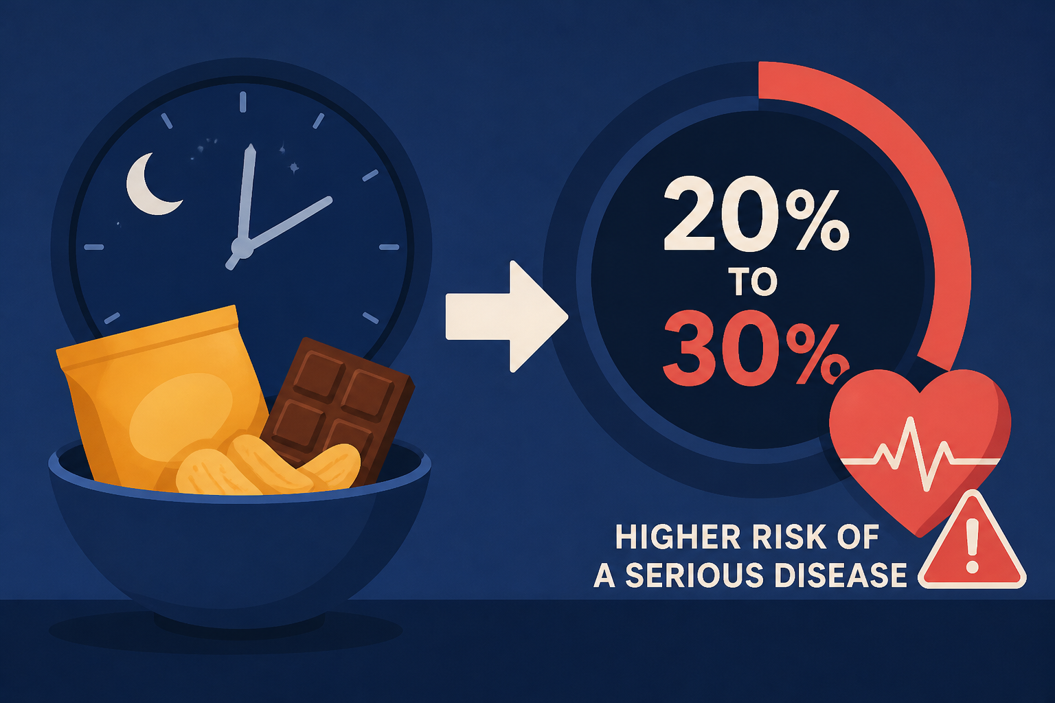 Late-night snacking raises risk of a serious disease by 20% to 30%