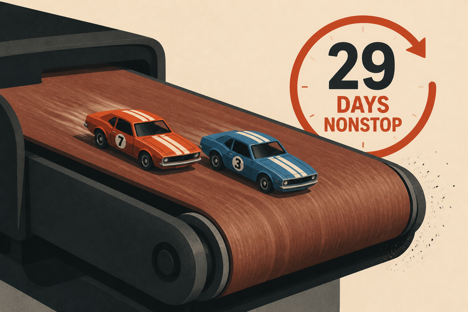 Racing 1:64 Diecast Cars On A Belt Sander And The Cars Have Been Running 29 Days Nonstop