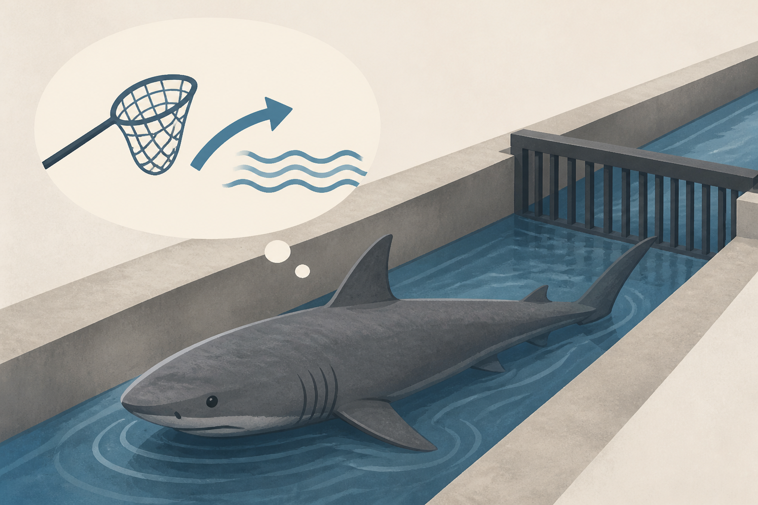 A city in South Korea seeks new ways to free a huge gray shark after it slips back into canal
